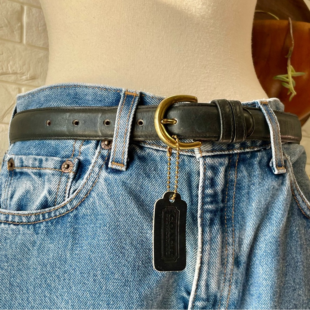 Vintage Coach 8400 Classic Navy Glove Tanned Cowhide Leather Brass Buckle Belt - Picture 4 of 16
